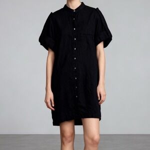 Vince Linen Button Down Tunic Mini Dress Black size Small